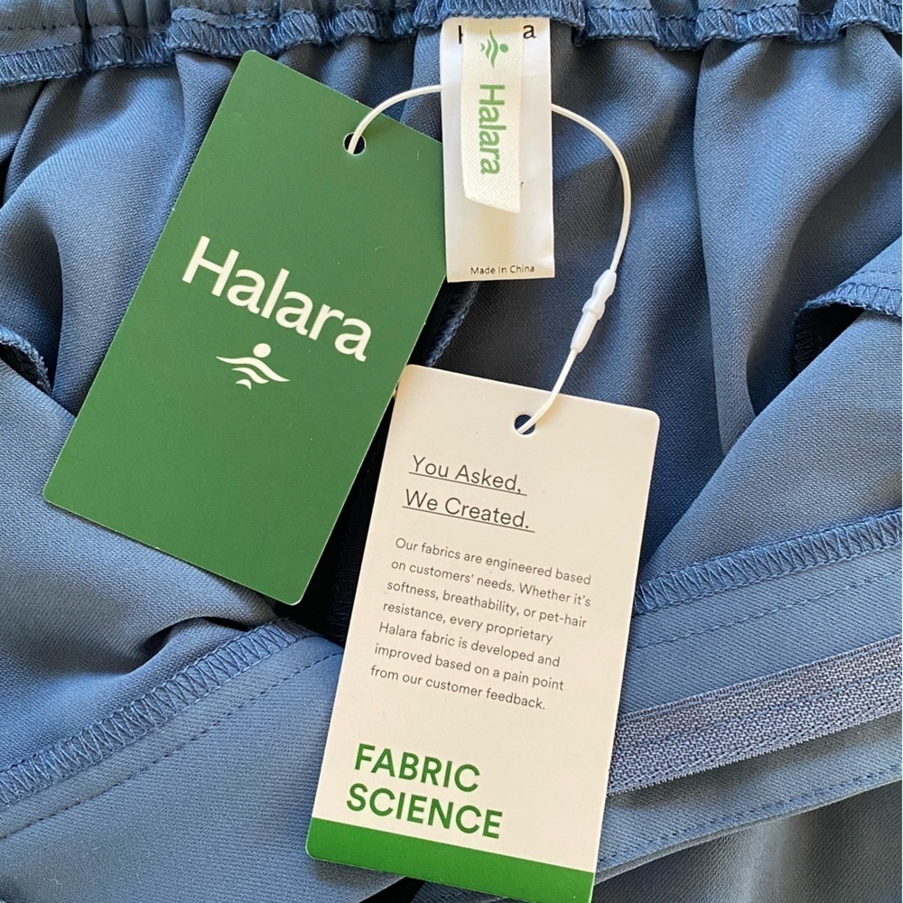 Halara Blue High Waisted Button Shirred Straight Leg Work Trouser Pants Large - Picture 14 of 15